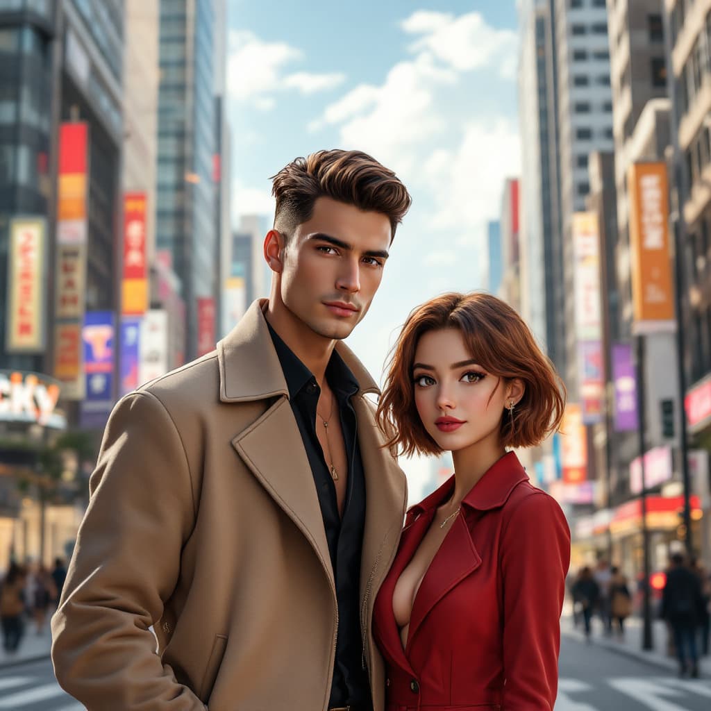 AI generated: "Una escena en una ciudad moderna con edificios altos y calles concurridas. Un hombre elegante con c...