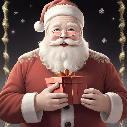 AI generated: In this charming image, Santa Claus stands with his trademark cheery smile and rosy cheeks, cradling...