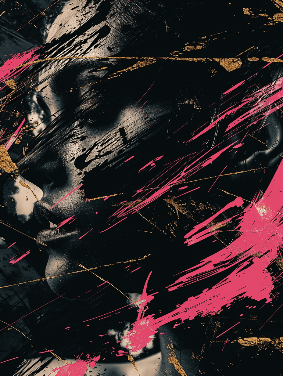 AI generated: portrait of a woman, body art, black, pink, white, abstraction, sculpted, shading, bold, 3D, UHD, fr...