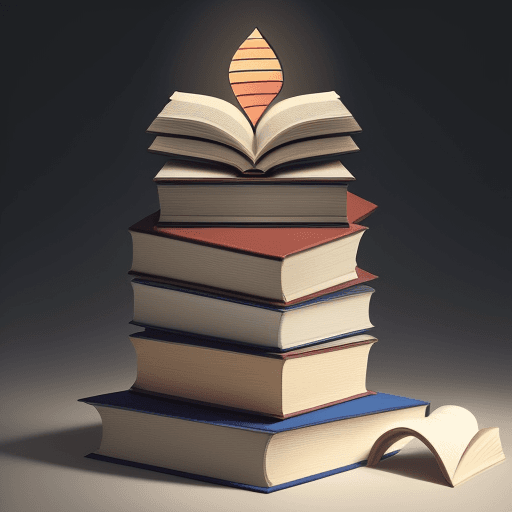 AI generated: "Design an artistic illustration featuring a stack of books placed one on top of the other. At the v...