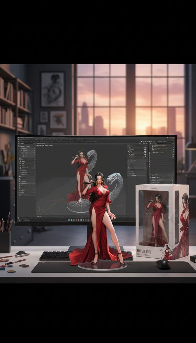 AI generated: Transforming the photographed person into a realistic 3D figurine in front of a computer desk. The c...