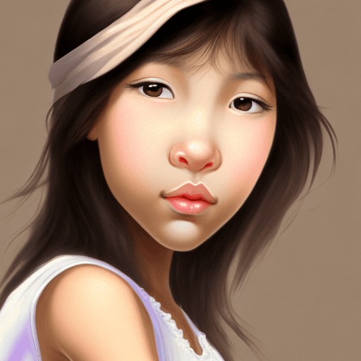 AI generated:  A young girl 3/4 Korean, 1/8 French, and 1/8 Cuban heritage, featuring smooth light skin, straight ...