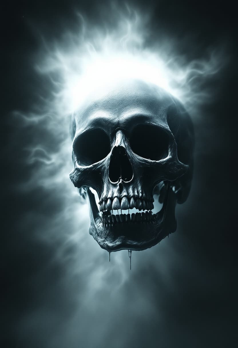 AI generated: skull being light from below giving it an eerie vibe