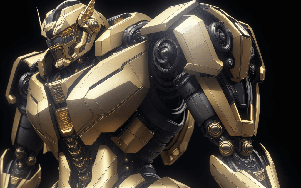 AI generated: 3D rendering of Black and gold mecha, intricate details, metallic, reflective,,Hyper Real,Photoreali...