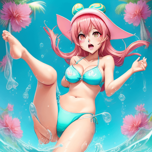 AI generated: GIRL, big cheast, Open mouth, watery eyes, blushed, anime style slyme, bare, One leg sits to the lef...