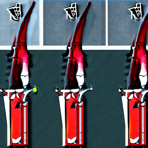 AI generated: red glowing xiphos sword crackling with sanguine electric energy ::2 demonic-horn-crossguard, hilt, ...