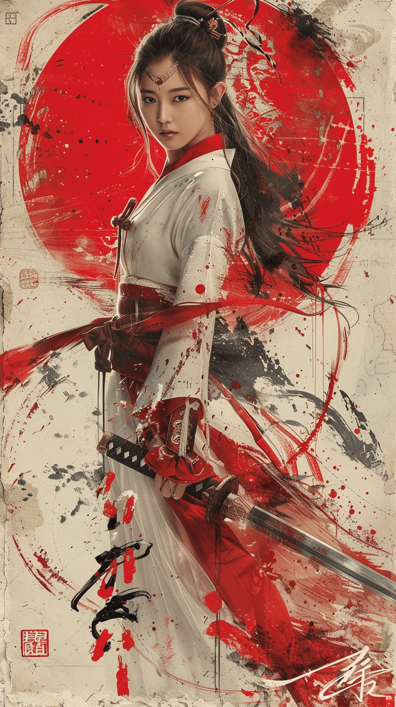 AI generated: Korean Retro Poster, 27 year old Korean nine tailed fox girl, dripping in sweat, slender toned body,...