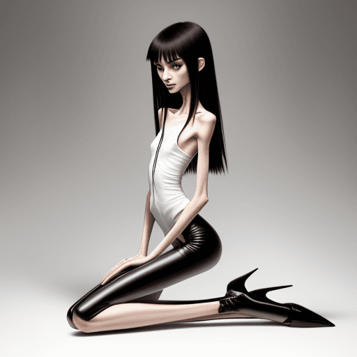 AI generated: very skinny slender girl, with long curved claws, skinny legs and long skinny calves in high heels a...
