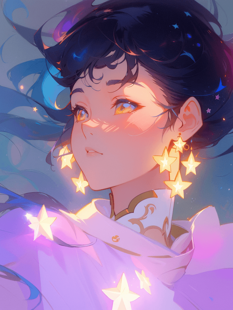 AI generated: a digital painting of a woman with stars in her hair, inspired by Yanjun Cheng, digital art, artwork...