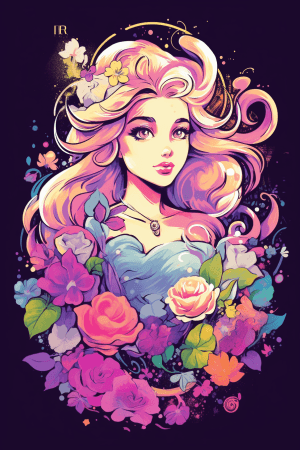 AI generated: T Shirt Design, Watercolor Vector, Disney Princess Clipart, Symbol inspired by Bleach, Soft color sc...