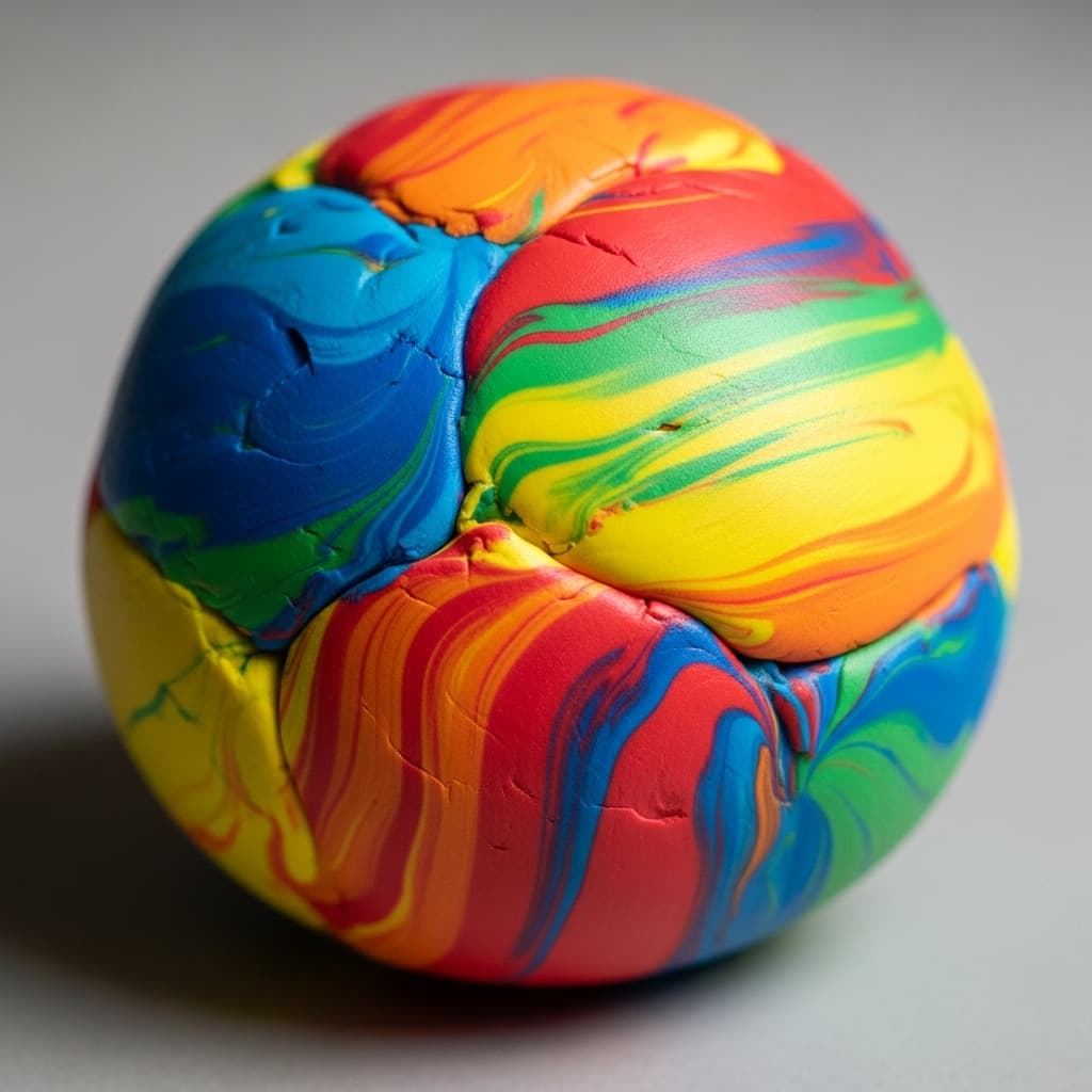 AI generated: A ball of plastilina mezclada de colores
