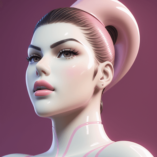 AI generated: Valentina Nappi bionic ceramic glossy pink face sculpture, pushed out of the background, front view,...