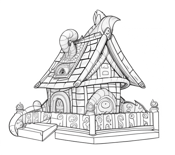 AI generated: cartoon baby dragon house only the lines so i can paint it and fit the canvas with white background ...