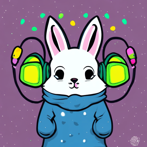 AI generated: cute antropomorphic bunny with earmuffs in winter wonderland sticker in a easy vector style, happy, ...