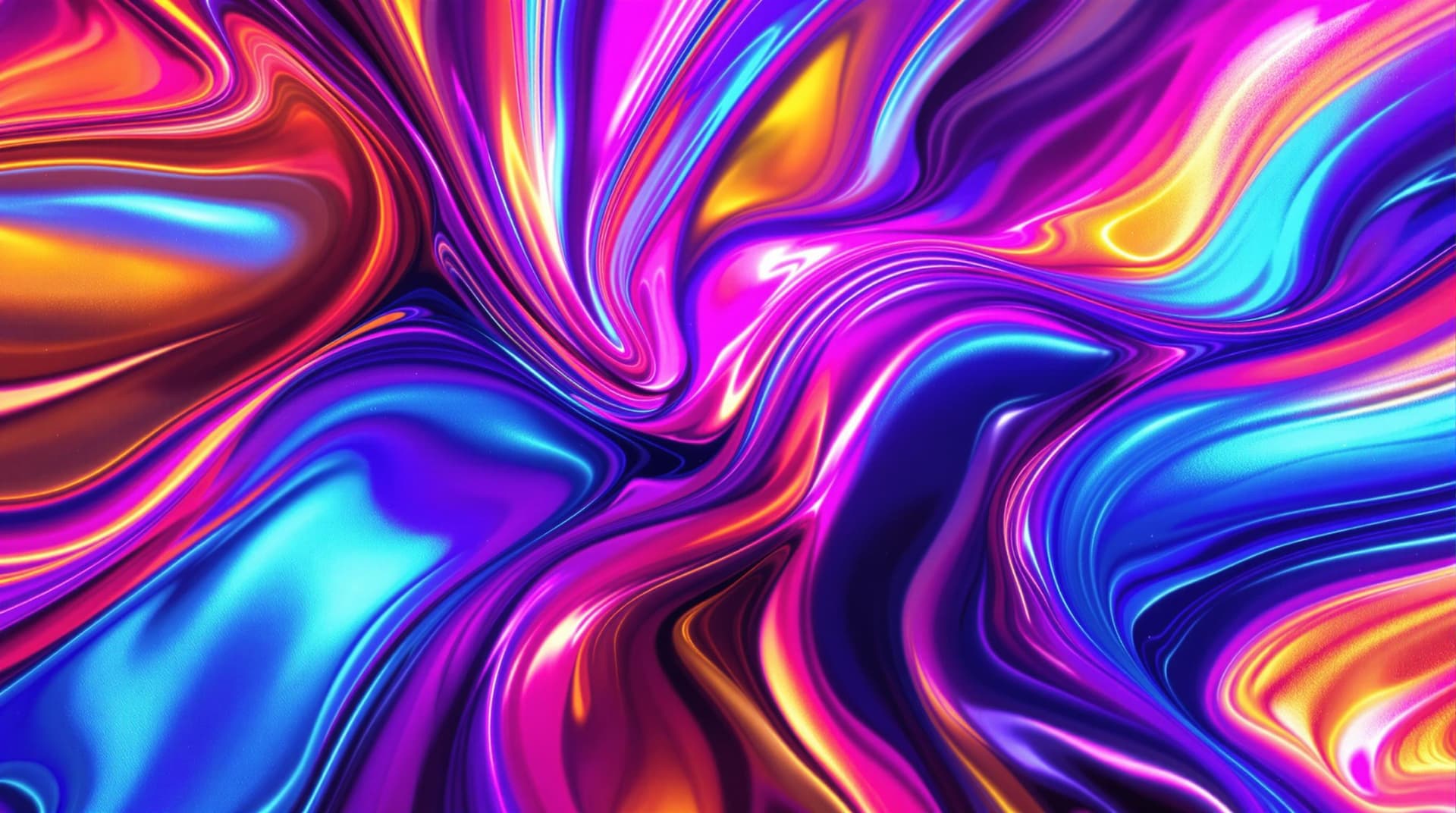 AI generated: A vibrant abstract texture with a mix of swirling neon colors and metallic reflections, featuring fl...