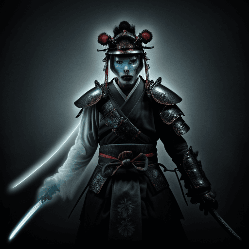 AI generated: Epic,magical,glow,Ghost Samurai, samurai warrior bound by a ghostly curse, wearing shabby samurai ar...