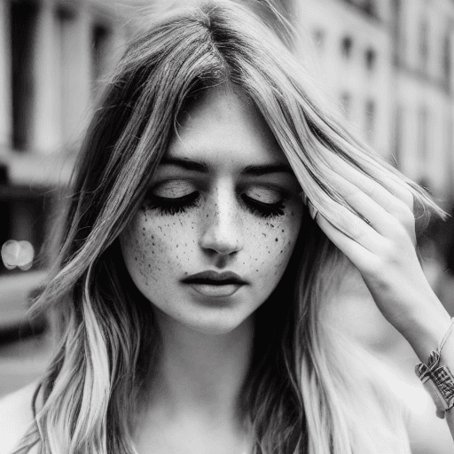 AI generated: High resolution 
professional portrait of a gorgeous french woman walking in modern city in summer c...