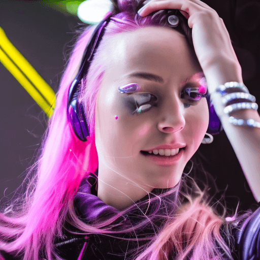 AI generated: High resolution photography RAW photo of female DJ, 24 years old, skinny, (futuristic DJ set:1. 2), ...