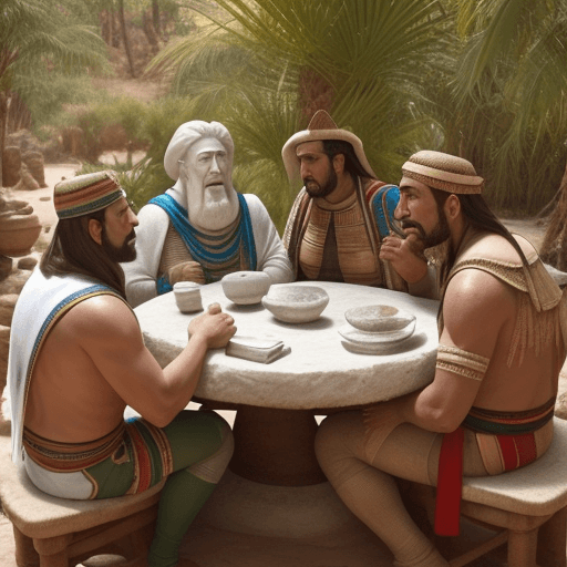 AI generated: imagen de cerámica incaica, tiene en su superfice dos hombres de esa época conversando.
