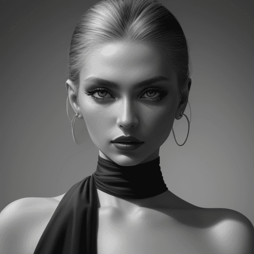 AI generated: fashion photography, black and white, female model, facing the camera, shot on Sony A7 III, photorea...