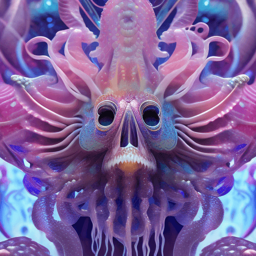 AI generated: Goddess close-up portrait ribcagel. jellyfish phoenix head, nautilus, orchid, skull, betta fish, bio...