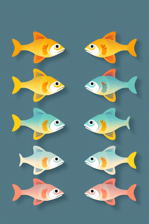 AI generated: fish illustration, symmetrical, flat icon design