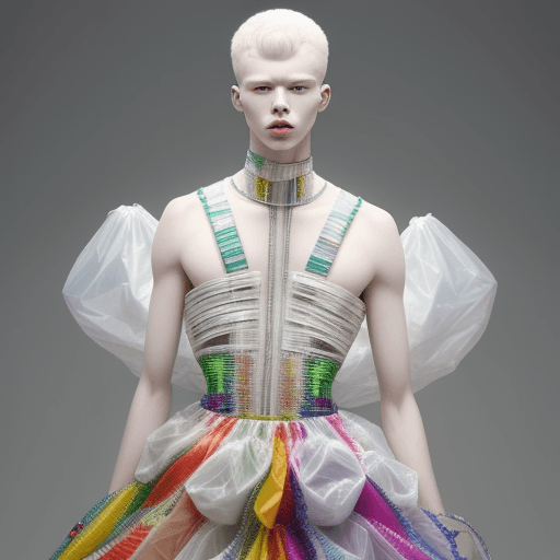 AI generated: Breaking fashion barriers with boldness and inclusivity. This albino male model dazzles in a unique ...