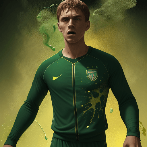 AI generated: the soccer man  is dressed in a green soccer suit suit, in the style of animated gifs, soft-focused ...