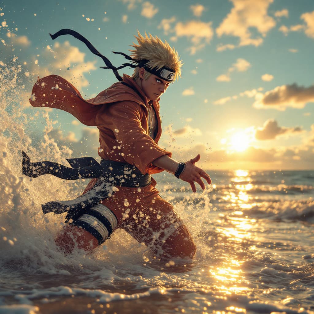 AI generated: gere o naruto fazendo calistenia numa praia do rio de janeiro