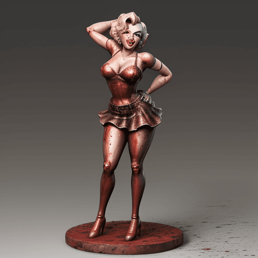 AI generated: rusty iron bloody full body figurine of ferocious distorted MARILYN MONROE  out of Jed-Rst, Rusty, m...
