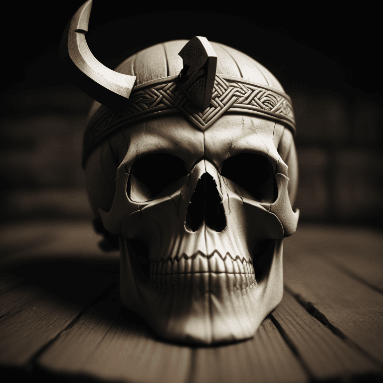 AI generated: viking carved skull photographic cinematic