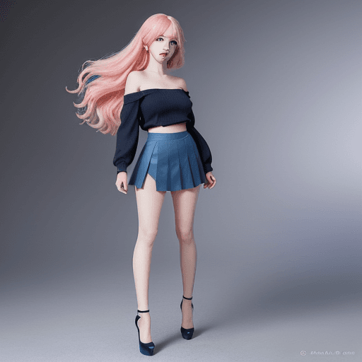 AI generated: Anime splash art of a woman in her early twenties, (pastel pink hair, blue eyes), dressed in a navy ...