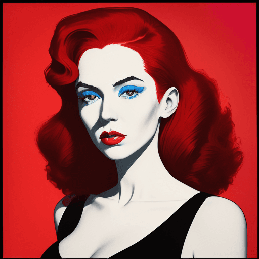 AI generated: portrait of a woman with deep red hair, in the style of Andy Warhol and Richard Avedon, combining th...