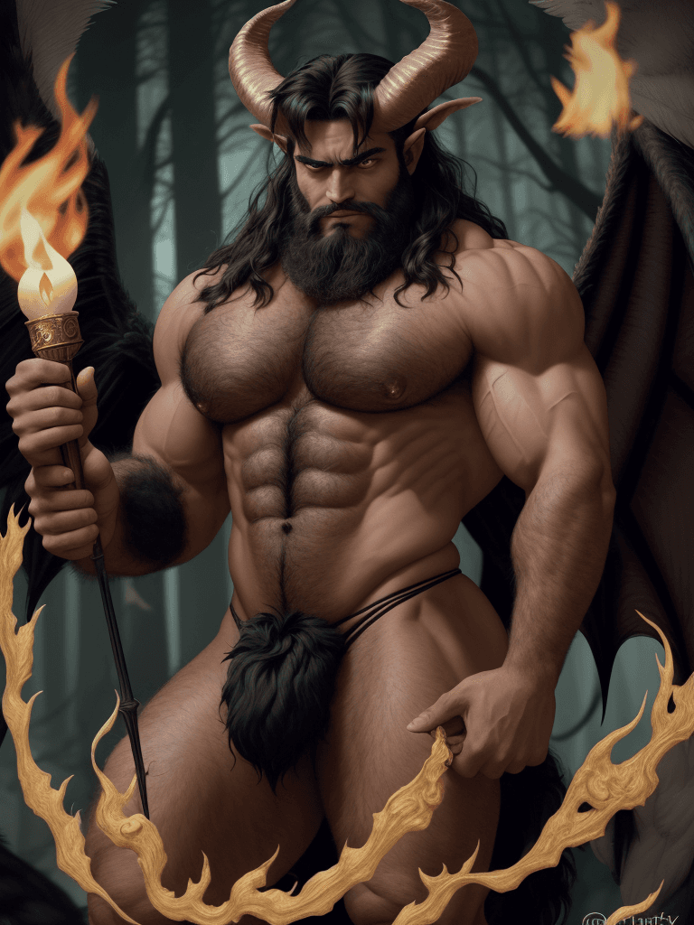 AI generated: a ((tarot card)) depicting ((The Devil with very hairy chest area)), ((huge muscular beast hairy bod...