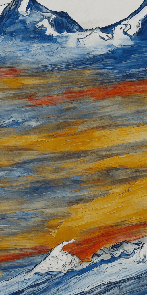 AI generated: Abstract painting, illustration of landscape at the foot of Meili Snow Mountains in Shangri-La, yaks...