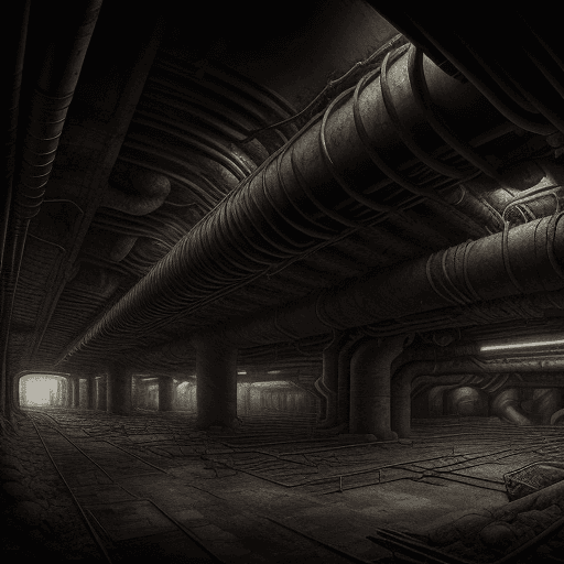 AI generated: a landscape painting of an underground complex made of pipes, dark, gritty, highly detailed, hdr