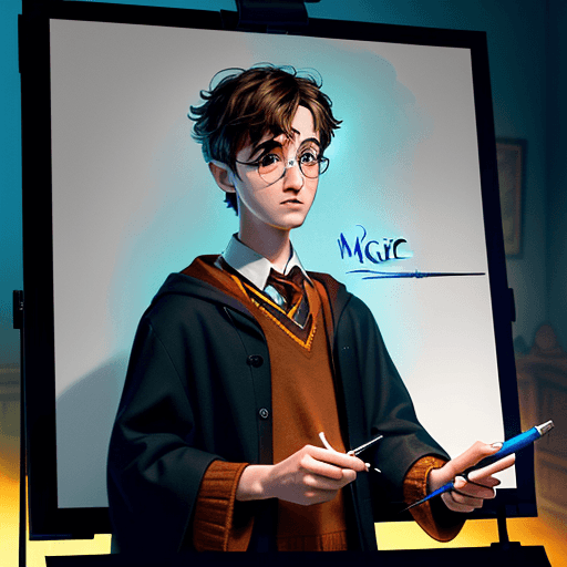 AI generated: Pixar art style, young man holding a felt tip pen as a wand in front of a digital easel, signifying ...