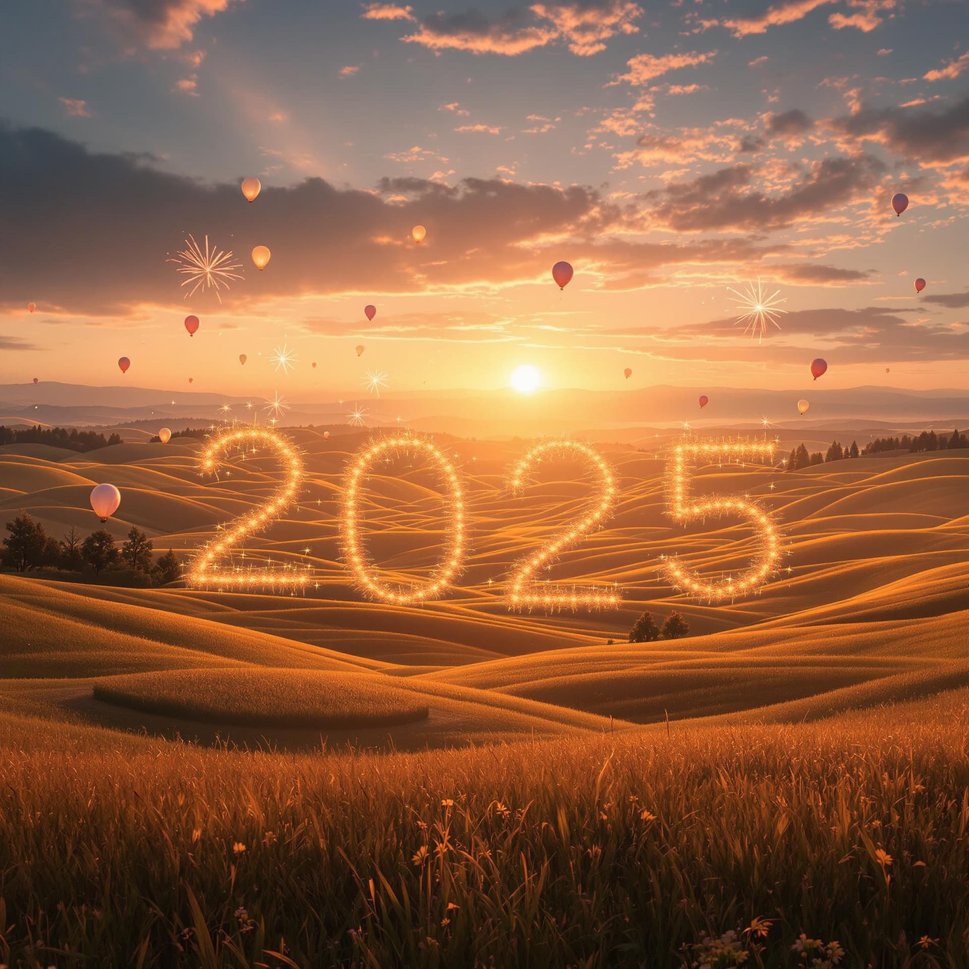 AI generated: A tranquil rural setting during the golden hour, with rolling fields bathed in warm sunlight. The sk...