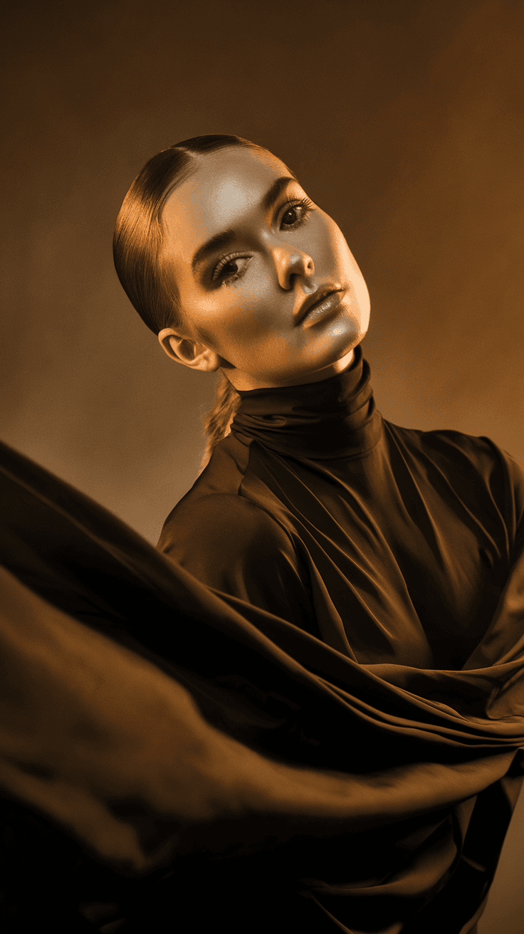 AI generated: fashion editorial photography, front shot, upper body, professional female model, shot with hasselbl...