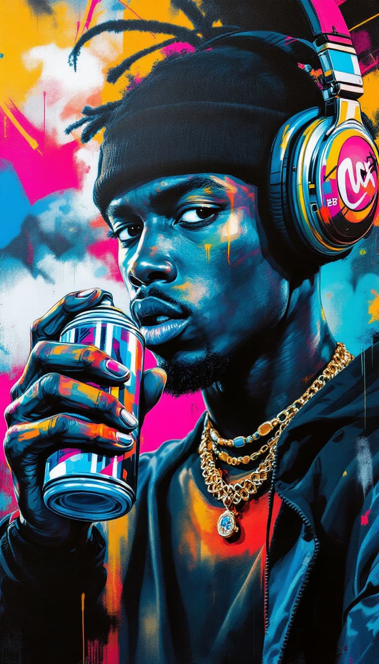 AI generated: Aerosol Art, Spray Paint, Dynamic Forms, Urban, Mann Holding a Spray Can Painting, Bold Movement, Hi...