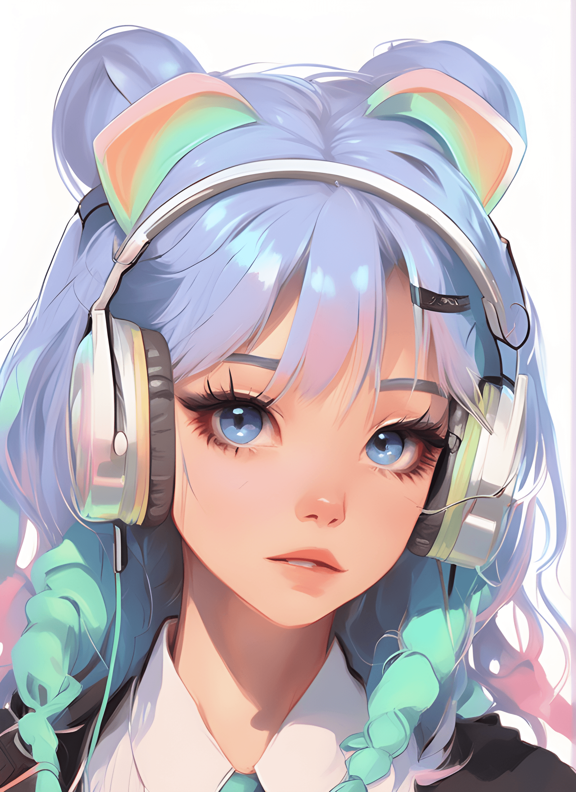 AI generated: anime girl with headphones and a tie with a cat ears, anime vibes, artwork in the style of guweiz, k...