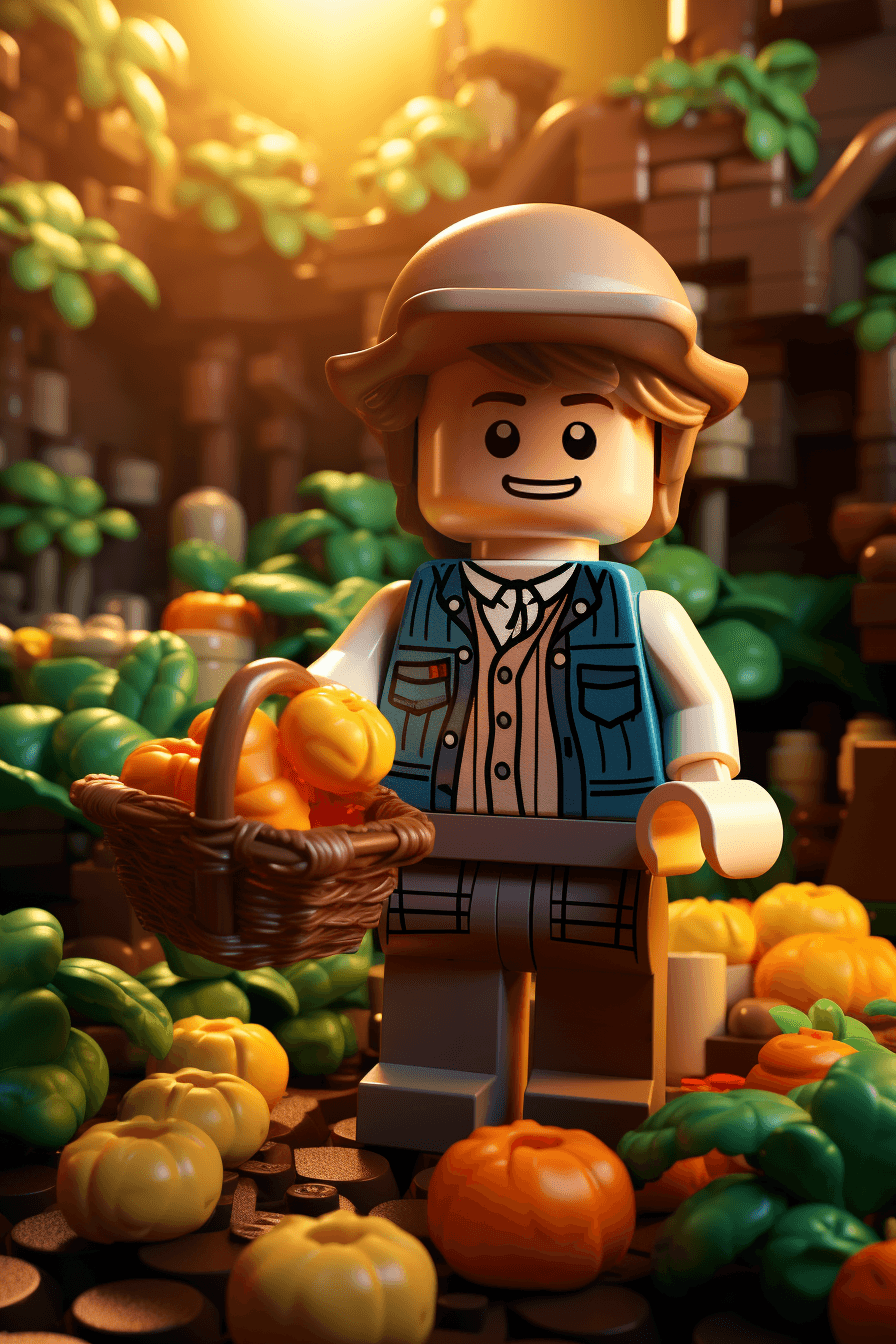 AI generated: 3D rendering of LEGO, taking inspiration from the style of "a peaceful farmer" showcasing realistic ...