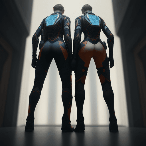 AI generated: two people standing back to back, look up. octane render, trending on artstation,t symmetrical artwo...