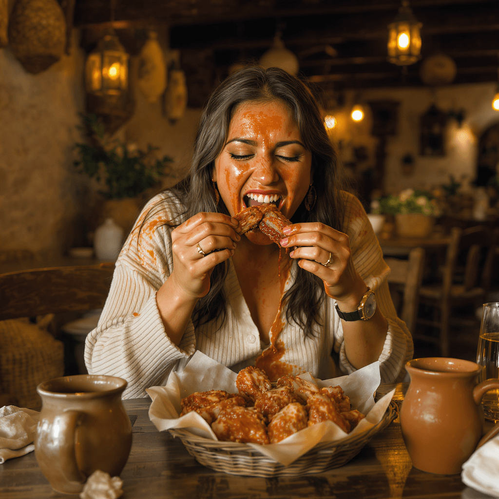 AI generated: Create a highly detailed, photorealistic image of a woman sitting at a rustic wooden table in Casa d...