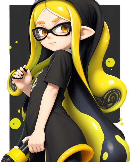 AI generated: splatoon, inkling, nun outfit, saturated colors, yellow hair, tentacles as hair