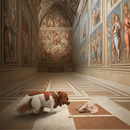 AI generated: A dog shitting  in the middle of Sistine Chapel