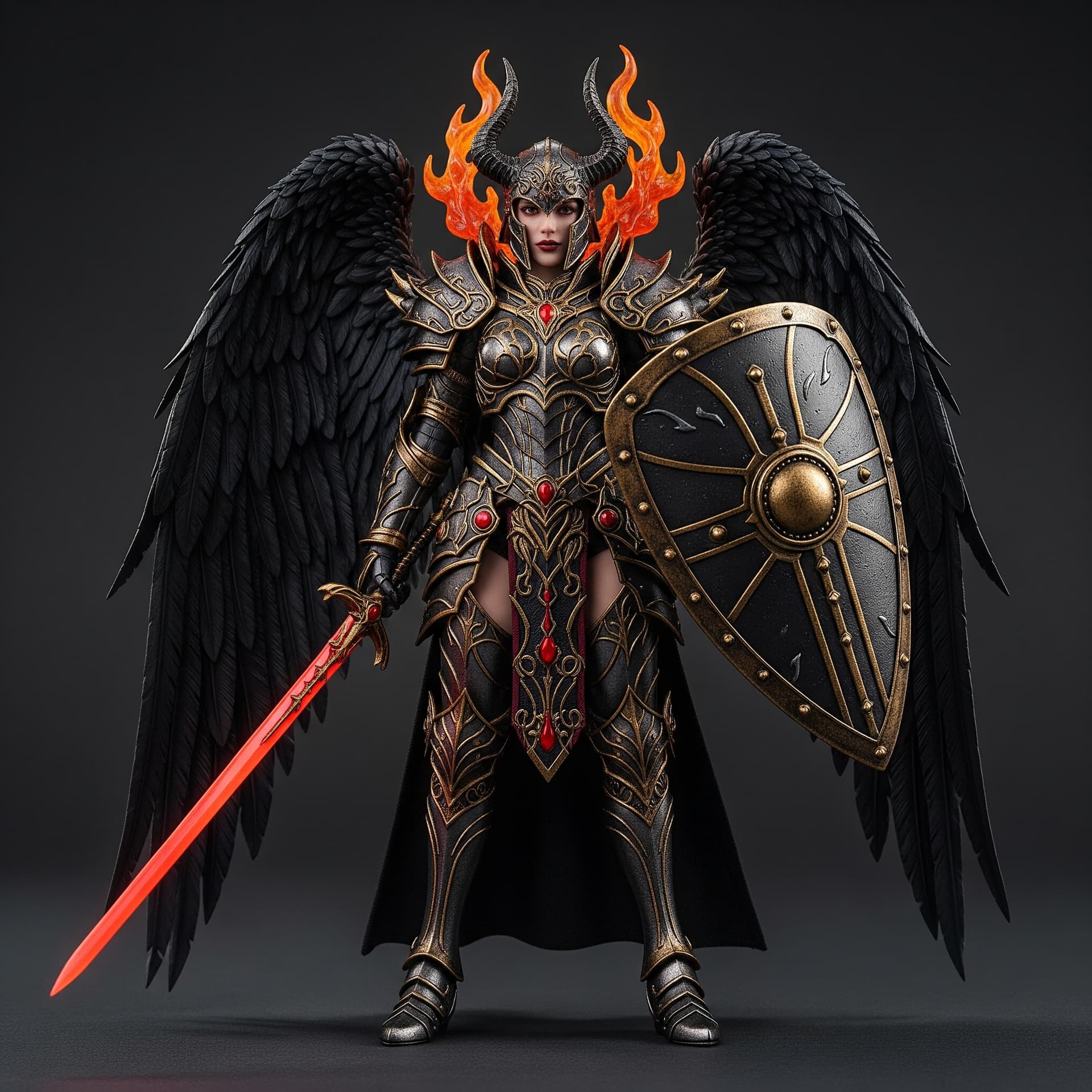 AI generated: A hyperrealistic 3D render of a collectible action figure showcasing a female warrior with exception...