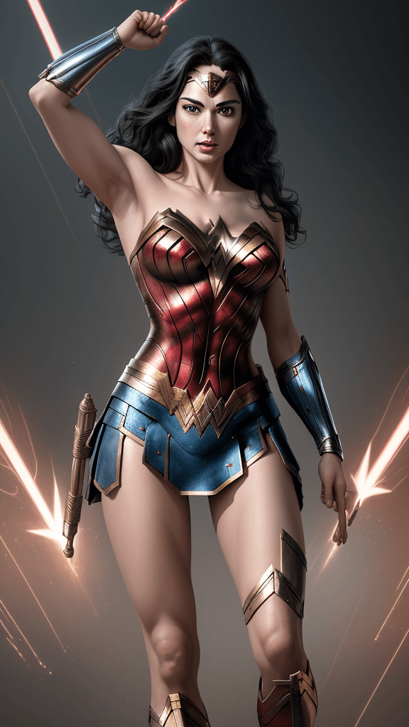 AI generated: (best quality ,8k, 16k, highres, masterpiece:1.2),DC database feature of ((Wonder Woman)):2.3, Promi...