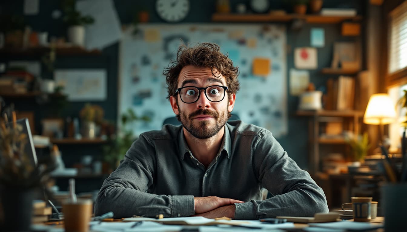AI generated: A photorealistic portrait of a person with a manic expression with scrum metodologies, surrounded by...