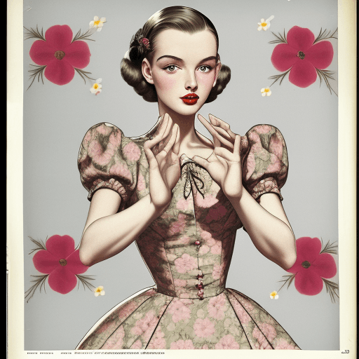 AI generated: High fashion, vogue, flower pattern, 1948 --no ugly, deformed, noisy, blurry, distorted, out of focu...
